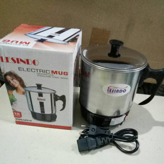 Teko listrik panci listrik mug elektrik 12cm stainless pemanas air panci masak electric mug Lesindo