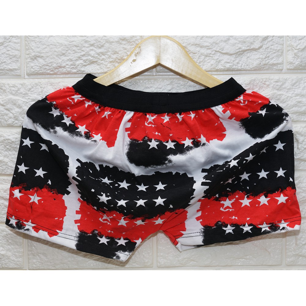 Celana  Pria / Celana Boxer Pria Wanita / Celana Motif STAR HITAM MERAH