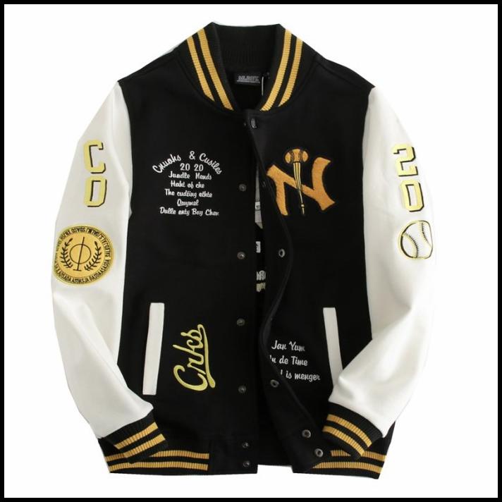 Varsity Jacket Mlbny Unisex Bomber Jaket Casual Bordir