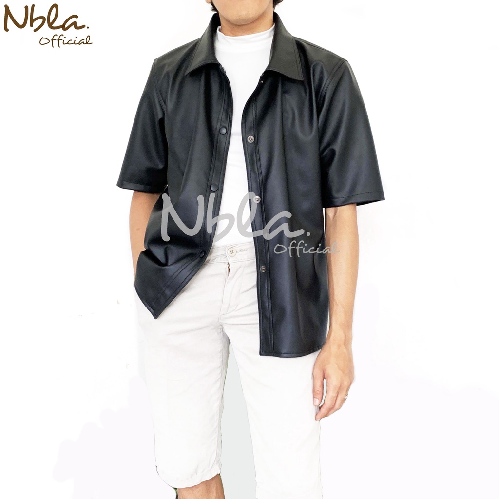 Leather Shirt Jaket Hitam Pria Kemeja Kulit Pria Jaket Kasual Pria Jaket Oversize Pria Jaket Kemeja 