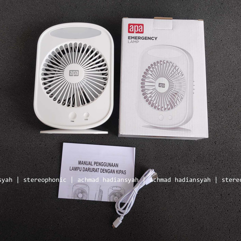 RECHARGEABLE Mini Fan dan Lampu Emergency.. Merk APA Mini FAN Rechargeable Kipas Angin Mini Portable