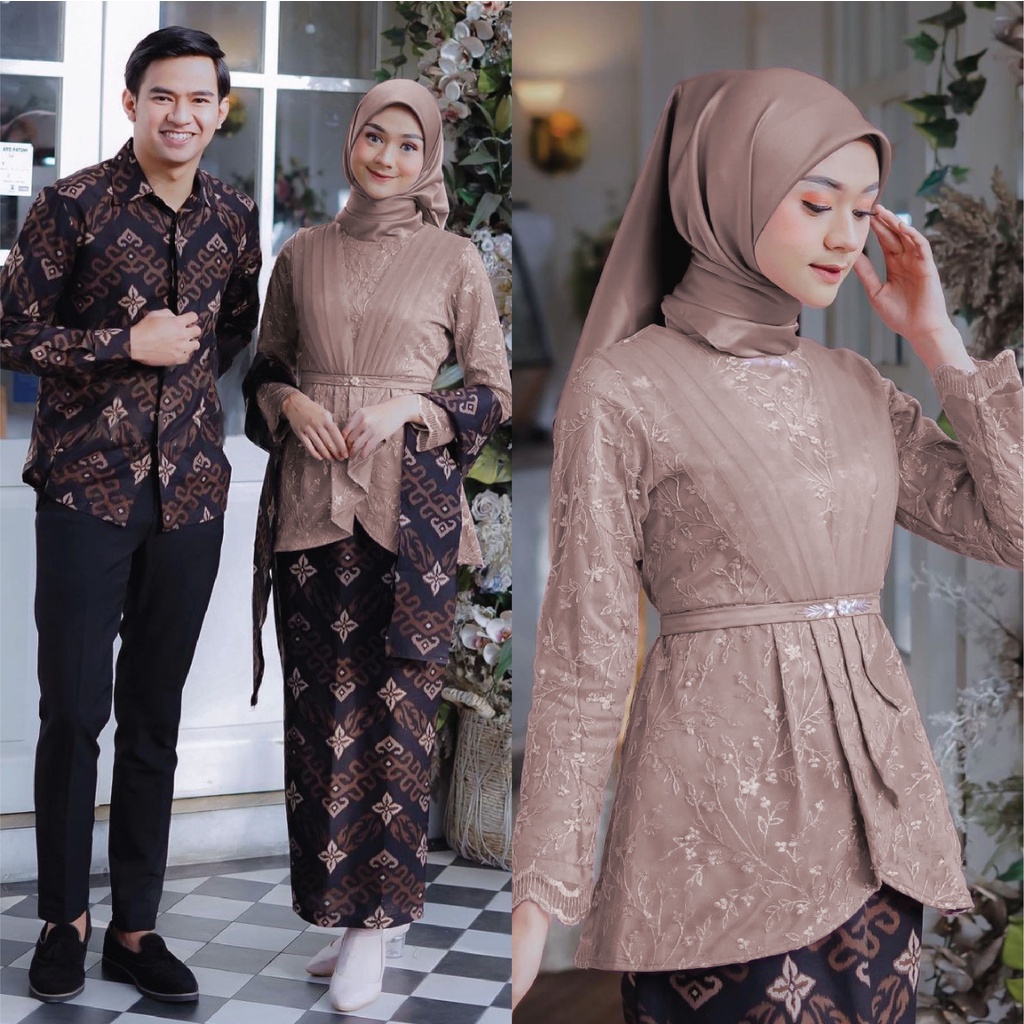 GALERI BATIK - Kebaya Couple Brokat Modern Aufa Kebaya Wisuda dan Kondangan Kebaya Couple Batik Prima Lengan Panjang Set Wanita