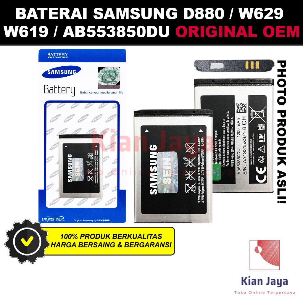 Baterai Samsung D880 W629 W619 Original OEM Batre Batrai Battery Hp AB553850DU Ori