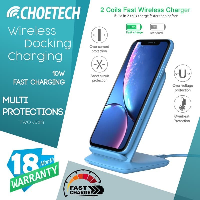 Charger wireless choetech stand fast charging 2a 10w micro usb 2 coil T555 S