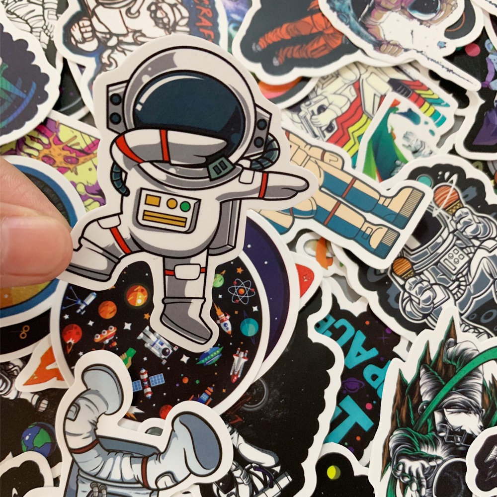 50Pcs/set Astronaut Space Station Lunar Rocket Waterproof DIY Stickers For Laptop Moto Skateboard Luggage Notebook Decor