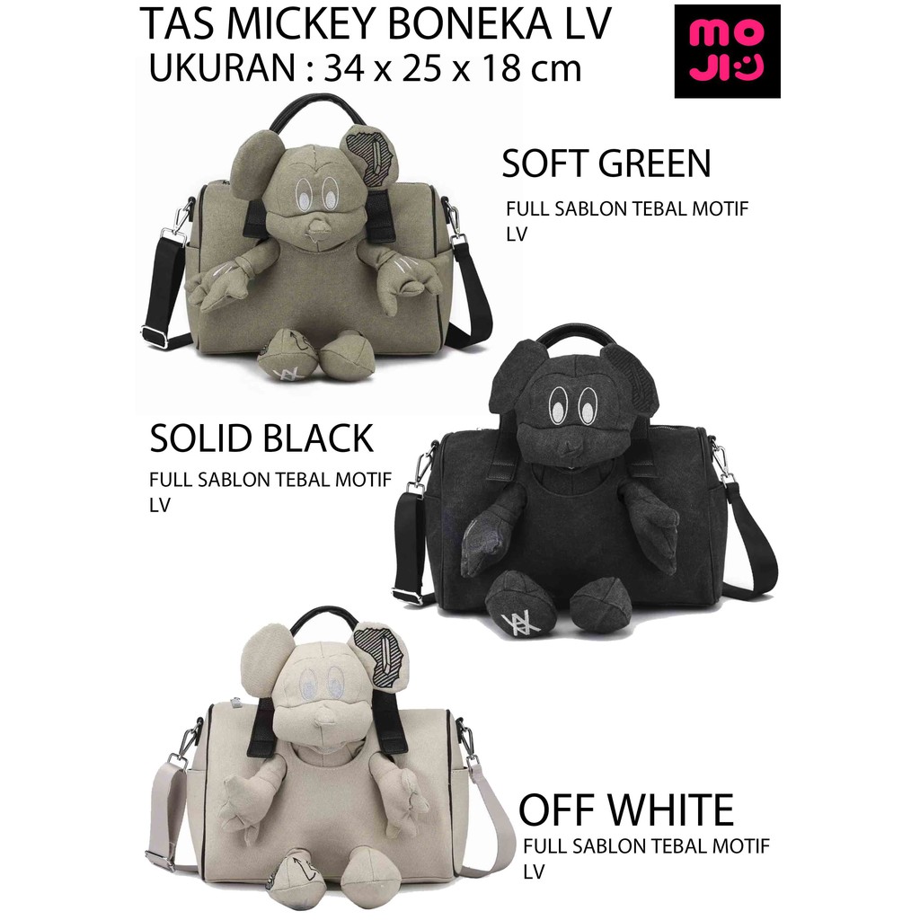 MOJI-Tas Ransel Dan Selempang Wanita Boneka MICKEY / Motif Pattern LV Kualitas PREMIUM