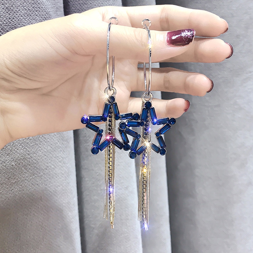 Hu Hu Hu Hu Hu Alat Bantu Pasang Kacamata♡ Anting Tusuk Gantung Wanita Desain Bintangrumbai Hias Berlian Imitasi Untuk Hadiah