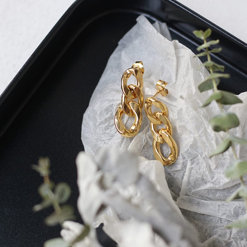 Chain Titanium Earrings / Anting Panjang Sisik Naga Emas Korea Anti Karat / Anting Fashion