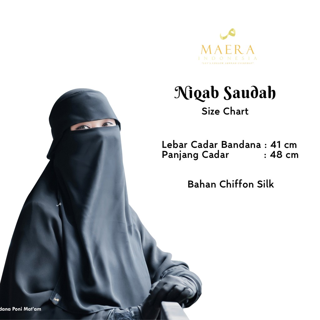 Niqab Saudah / Cadar Bandana JetBlack Sifon Silk Premium By Maera Indonesia