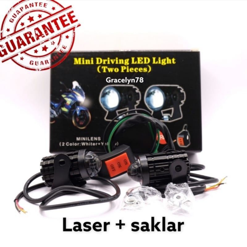 lampu tembak mini driving light d2 laser gun high low putih-kuning | 2 pcs lampu free saklar