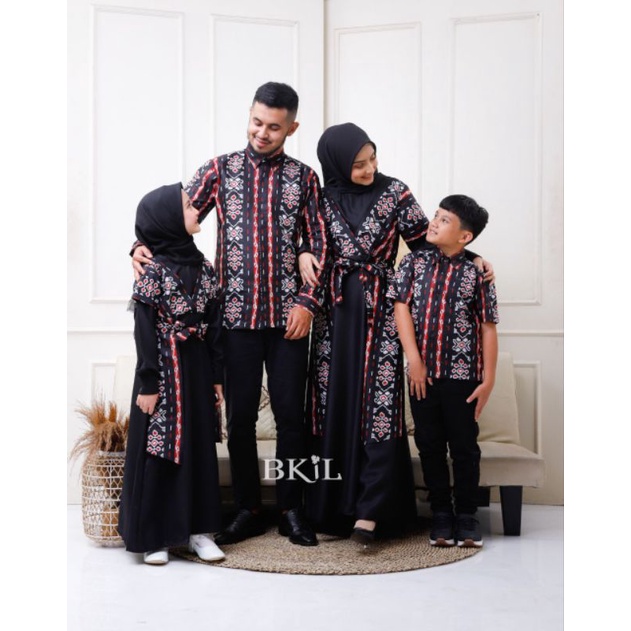 Batik couple keluarga couple batik blues kemeja dan gamis modern size M L XL XXL