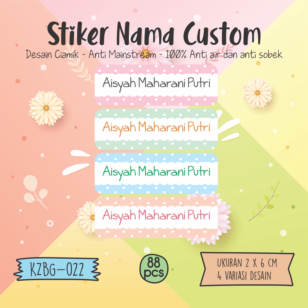

sticker label nama anak laki laki dan perempuan waterproof KZBG 022