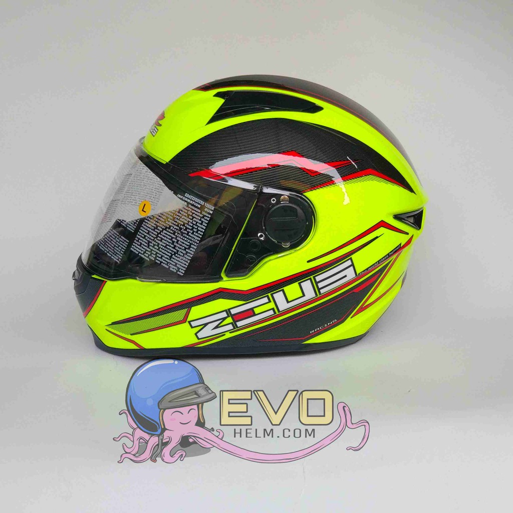 HELM ZEUS FULL FACE HELM ZEUS FULL FACE HELM ZEUS ZS - 811 FLUO YELLOW / AL 12 BLACK RED. - FREE SMOKE VISOR ZEUS ORIGINAL ( ONGKIR 2KG )