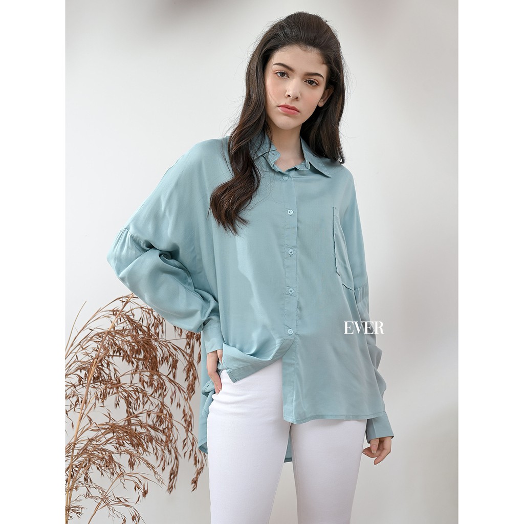 Evertops | Selena Oversize Shirt | Kemeja Wanita-SKYBLUE