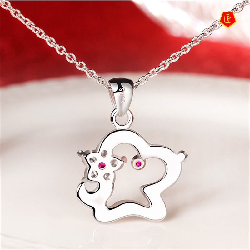 [Ready Stock]Flower Dog Inlaid Diamond Necklace Cute Sweet