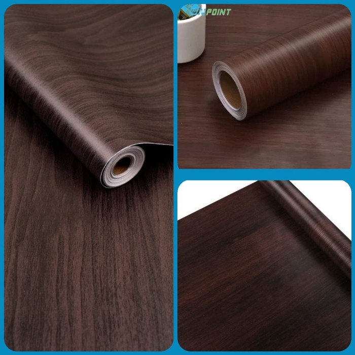 Wallpaper Dinding Stiker Motif serat kayu coklat tua ukuran 45 cm x 10 m