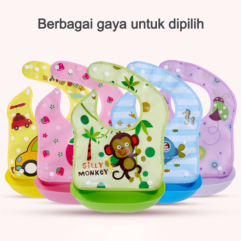 Premium Baby Bibs Silikon BPA Free Waterproof MPASI Celemek Makan Bayi Feeding Silicone Slabber Bib/C 2