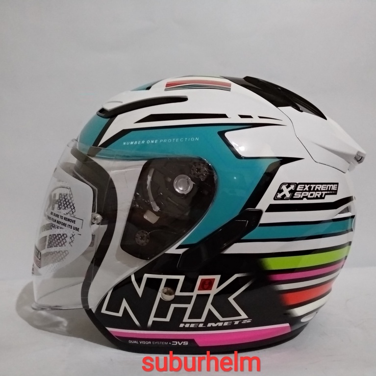 HELM  NHK  R1    RAINBOW   WHITE / TOSCA  HALF FACE  DOUBLE VISOR  ORI NHK  DEWASA