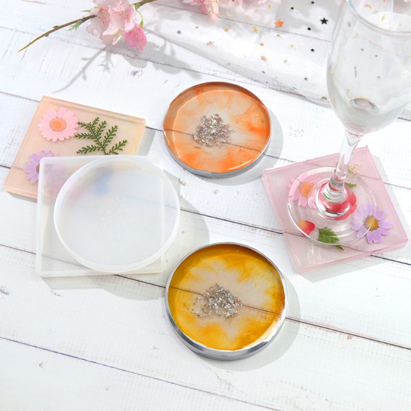 SIY  2Pcs Round Square Coaster Resin Mold Kit Geode Agate Resin Coaster Molds Tools