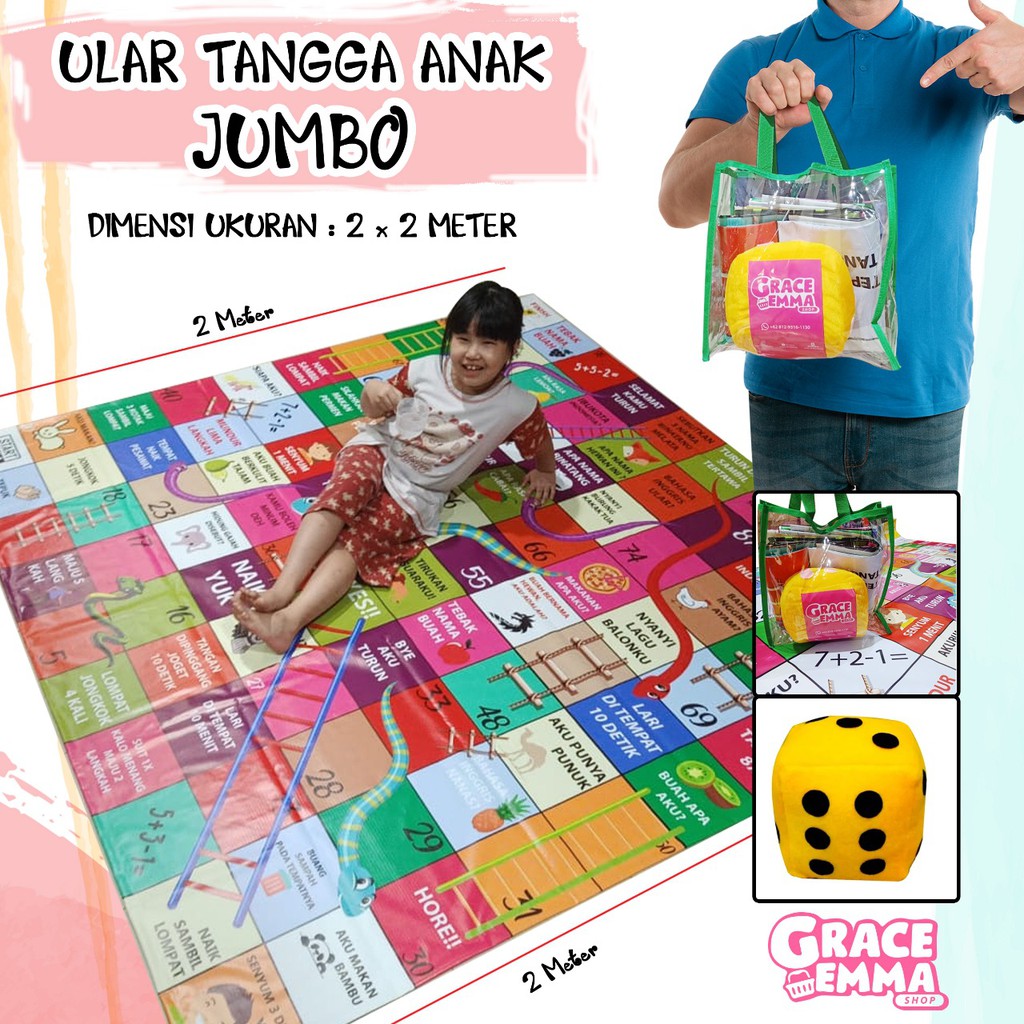 MAINAN ANAK EDUKASI ULAR TANGGA JUMBO 2X2 METER / MAINAN KELUARGA ANAK CEWEK COWOK DEWASA MURAH