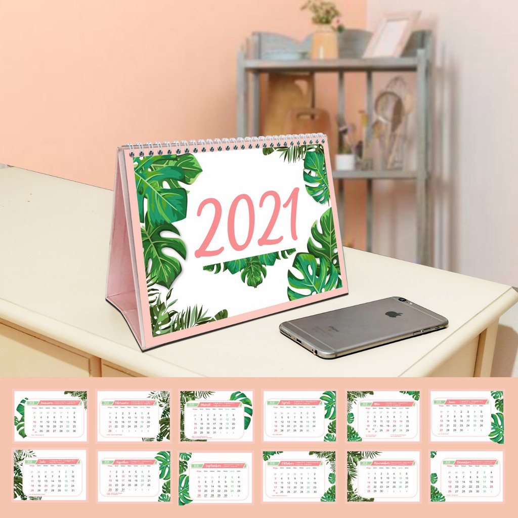 

Dine Wood Kalender Duduk Tahun 2021 Spiral Terbaru Modern Hiasan Dekorasi Rumah Monstera