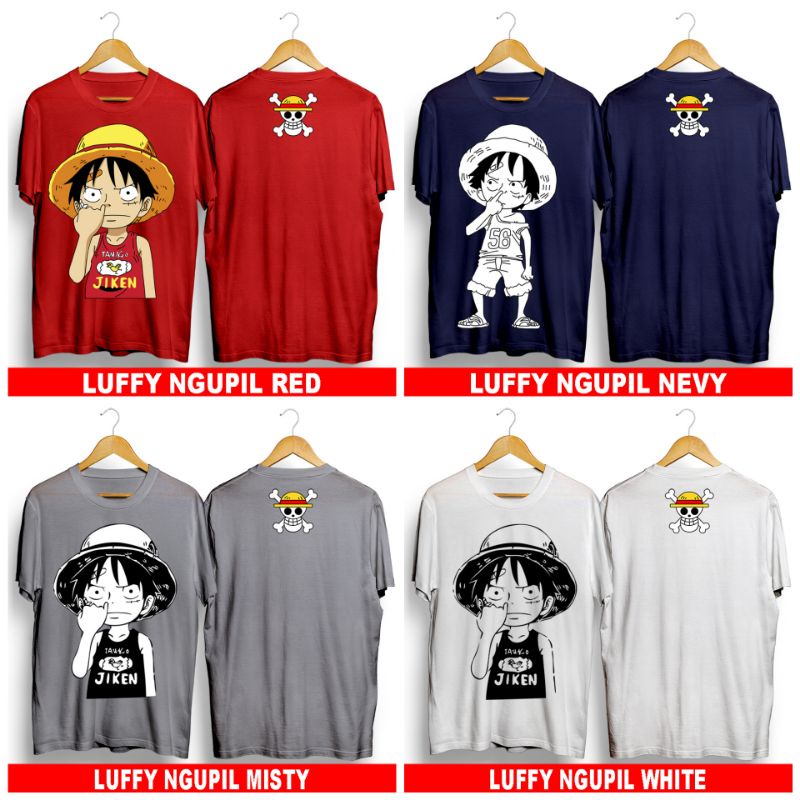 T-shirt Baju Kaos Distro Terbaru Anime Onepice Karakter Kaos Luffy Ngupil Red Luffy Ngupil