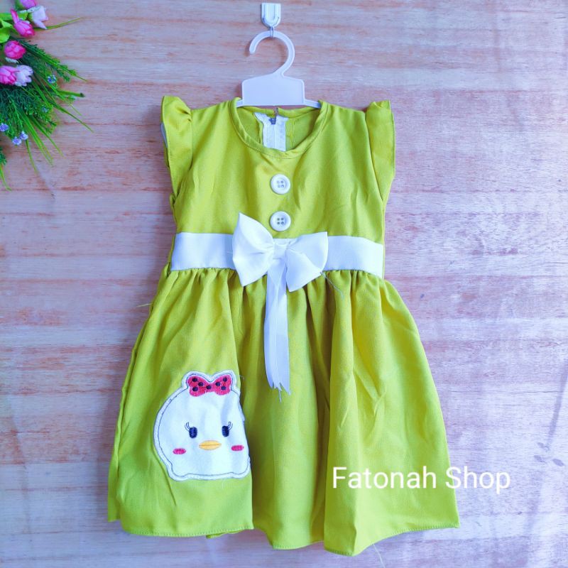 Dress anak cewek 1 2 tahun moscrepe gaun anak perempuan baju anak cewek piyo piyo ( dress piyo-piyo moscrepe )