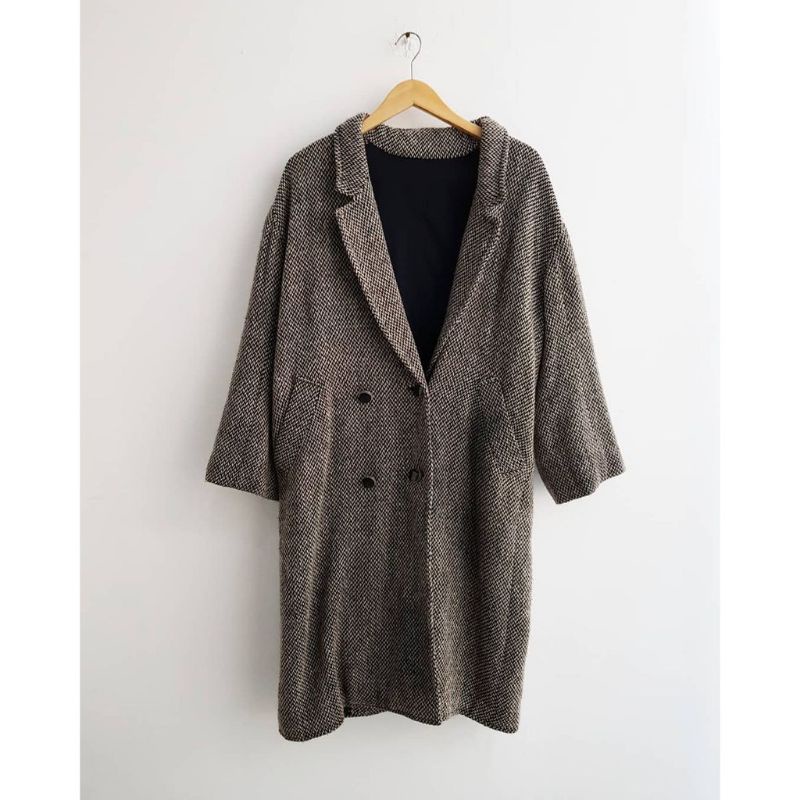 Long Coat/Long Blazer Import Japan Winter Gunung Wool Wol Pria Wanita Dewasa Hitam Abu Jumbo XL Vint