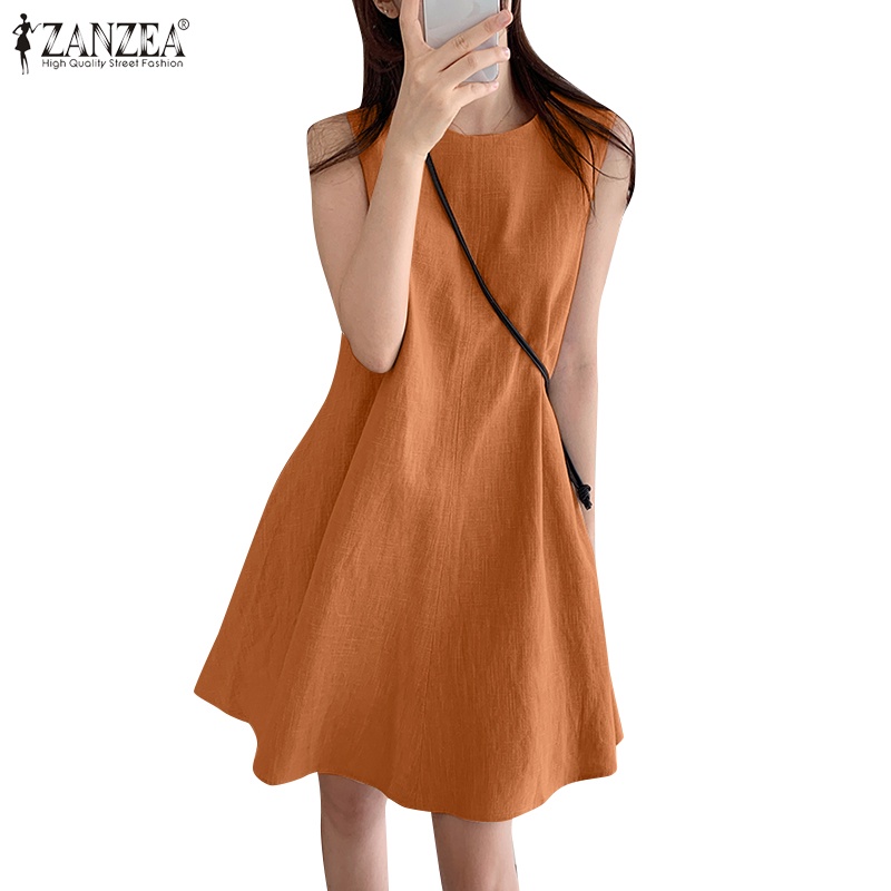 ZANZEA Women Sleeveless Summer Casual Loose Shirts Dress Sundress Mini Dresses