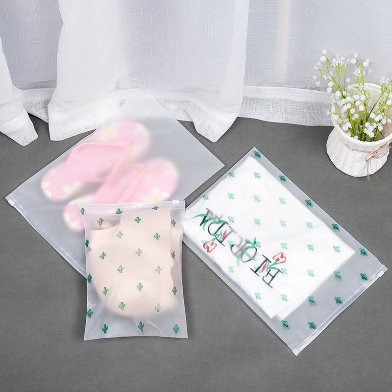 1pc Portable Waterproof Transparent Cactus Pattern Sealed Bags for Clothes Storage Travel Accessories