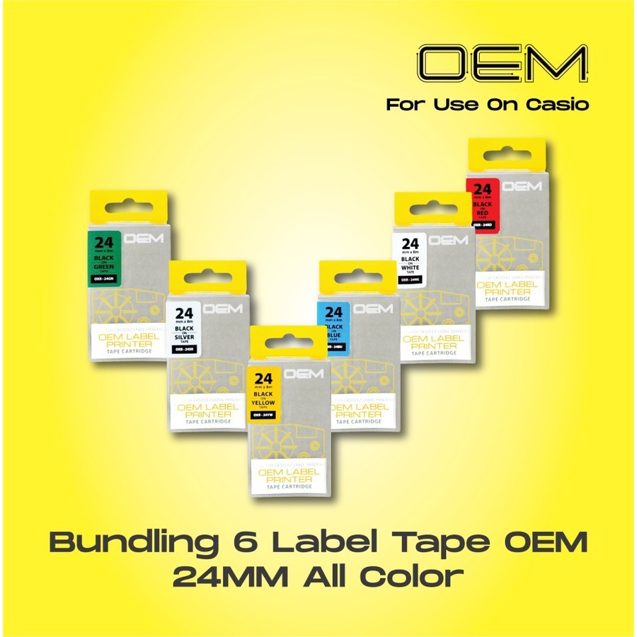 BUNDLING 6 COLOR TAPE LABEL 24MM FOR USE ON CASIO