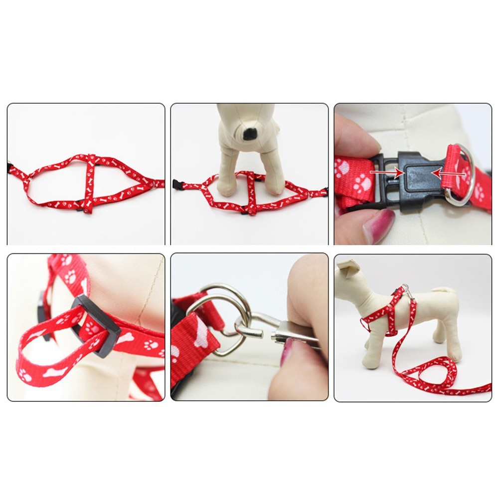 Pet Dog Leash with Harness Bones Paws Print Cat Rabbit Puppy Safety Traction Rope