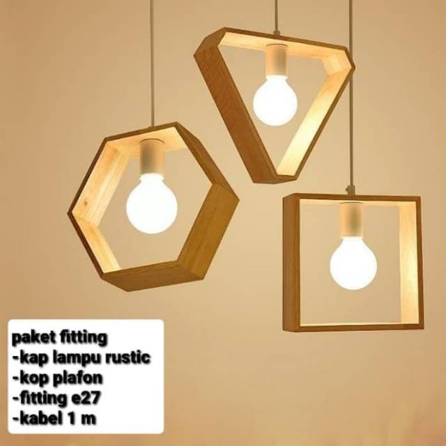 Paket Fitting Kap lampu gantung Rustic kayu  jati  Belanda  