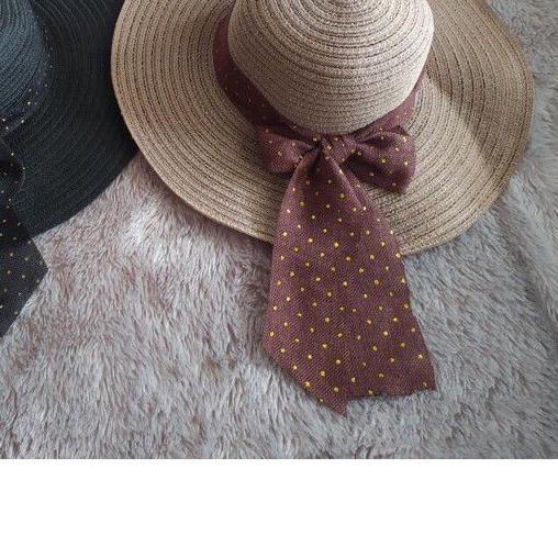 Topi pantai rajut pita bintik emas Topi Pantai wanita Topi pantai rajut import