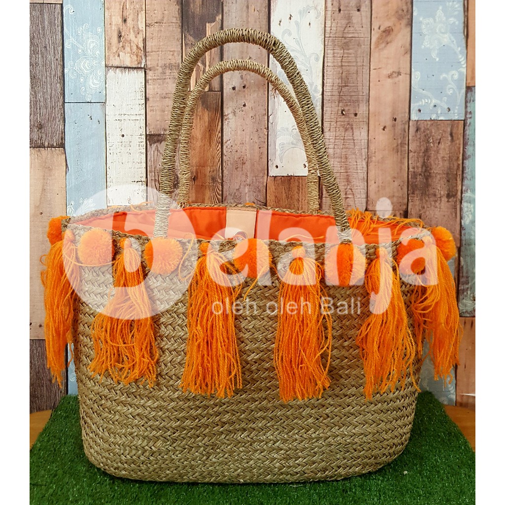 Tas Anyam Slempang Bsr Rumbai / tas piknik tas anyaman prawedding tas taman