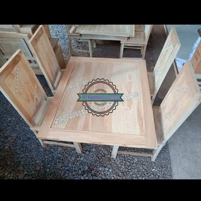 Meja makan kursi 4 kayu jati mentahan