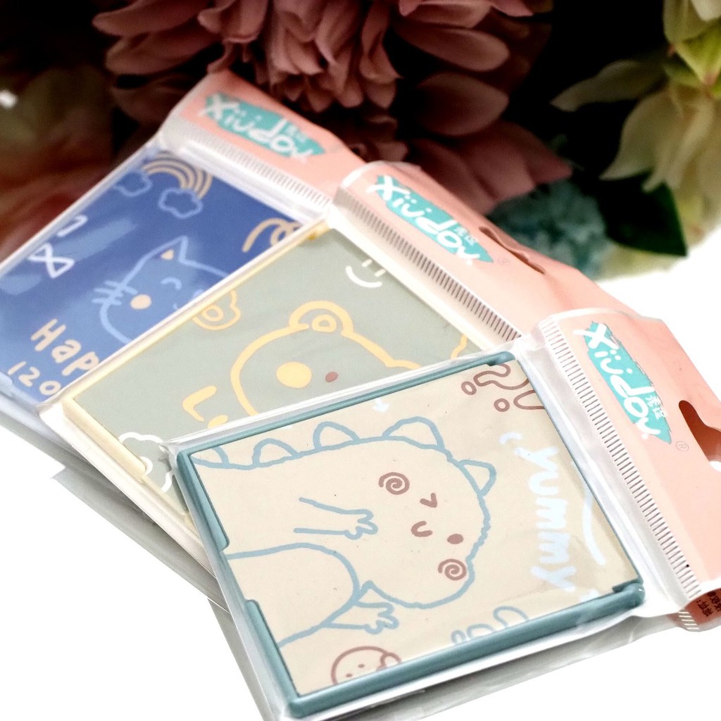 Cermin Lipat Kotak Saku Portable Mini Motif Animal Shabby Lucu Kaca Lipat Make Up Travel Aesthetic