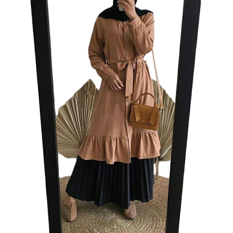 PAKAIAN MUSLIM WANITA TUNIK PEDI TALI PINGGANG KEKINIAN VI