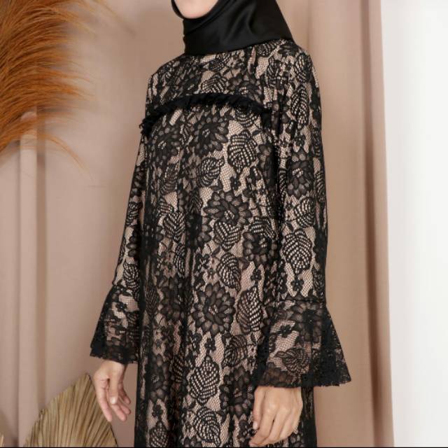 Dress Brukat/brokat (Brocade) tile/tulle lace/renda hitam