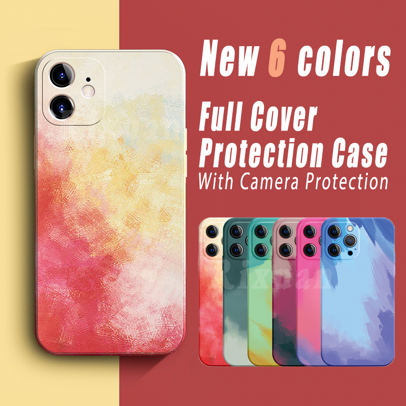 Watercolor Liquid Silicone Case For Realme C15 C12 C11 C3 Realme6i 5i 5 A52 A92 A31 2020 F11 F9 F1 Plus Gradient Camera Protection Cover IYA