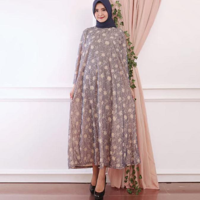 Ds Open Baju Gamis Wanita Gamis Jumbo 4L Gamis Kaos Import Bunga 3222 - Brown