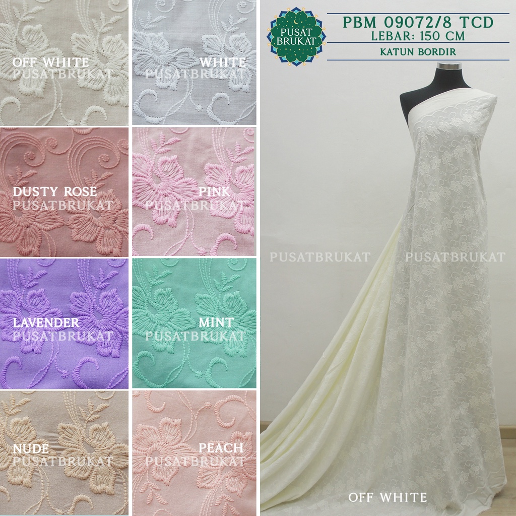 KAIN KATUN BORDIR MUKENA / COTTON EYELET EMBOSS BELA - PBM 09072 TCAD - [harga per 0.5m]