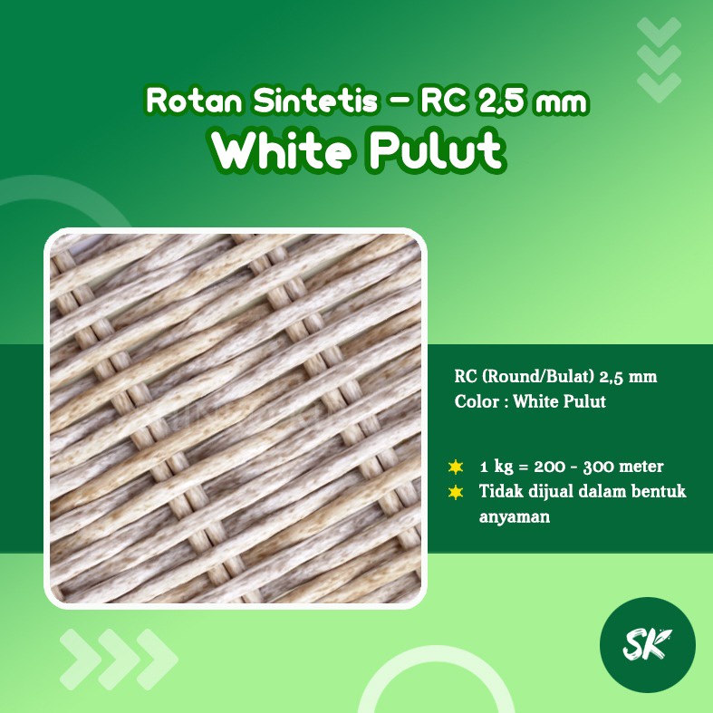 Bahan Rotan Sintetis kiloan kualitas ekspor  Round Core (bulat) 2,5 mm White Pulut