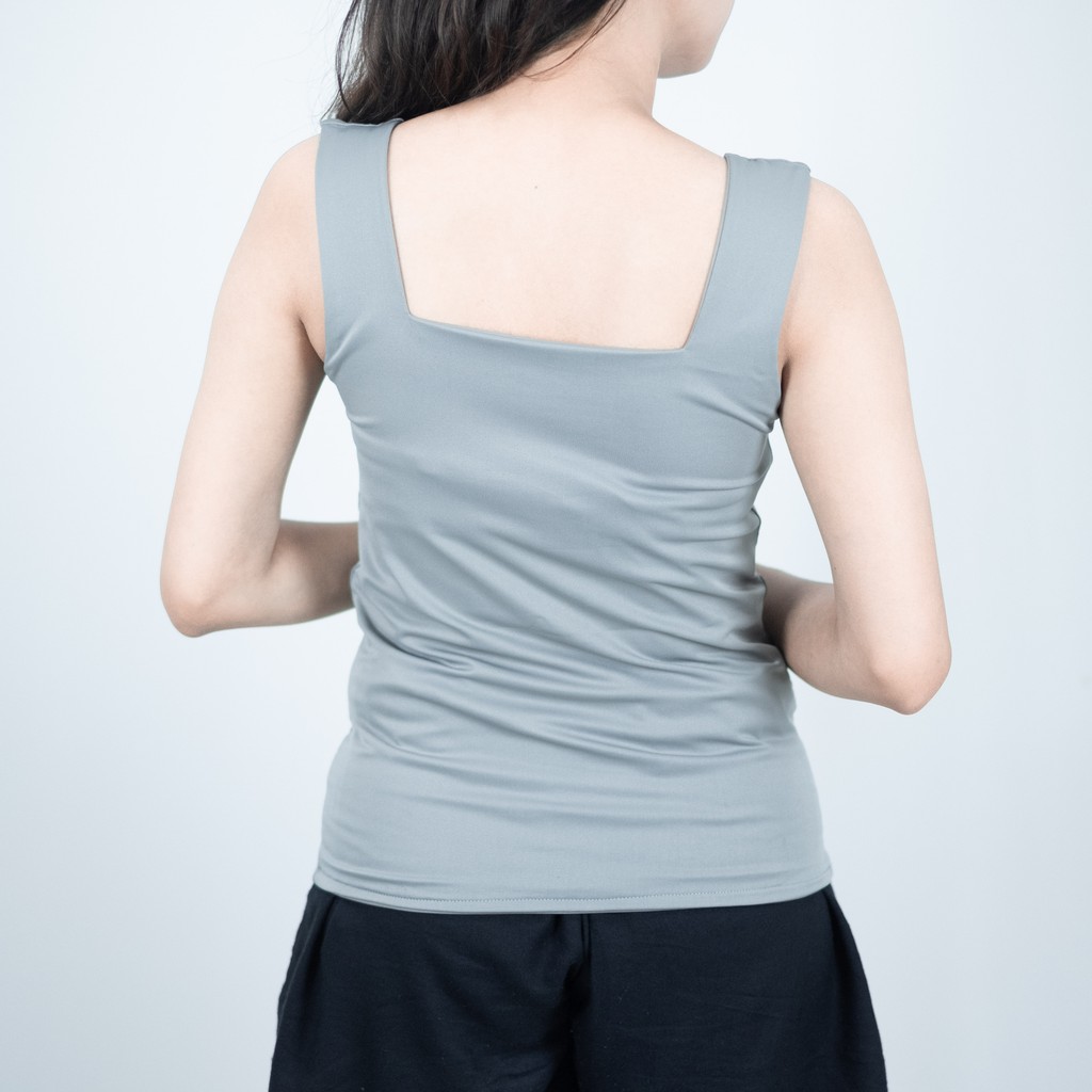 Firstact TANKTOP TANK TOP TANGTOP WANITA POLOS BASIC TALI BESAR SQUARE SPANDEK JERSEY-Gray