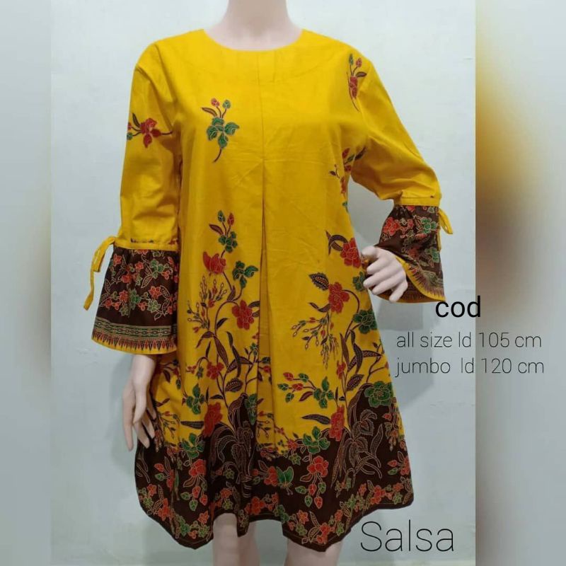 Tunik Batik Cantik - Atasan Batik Wanita Modern Kekinian Jumbo Ld 120 - Baju Batik Kondangan Wanita 