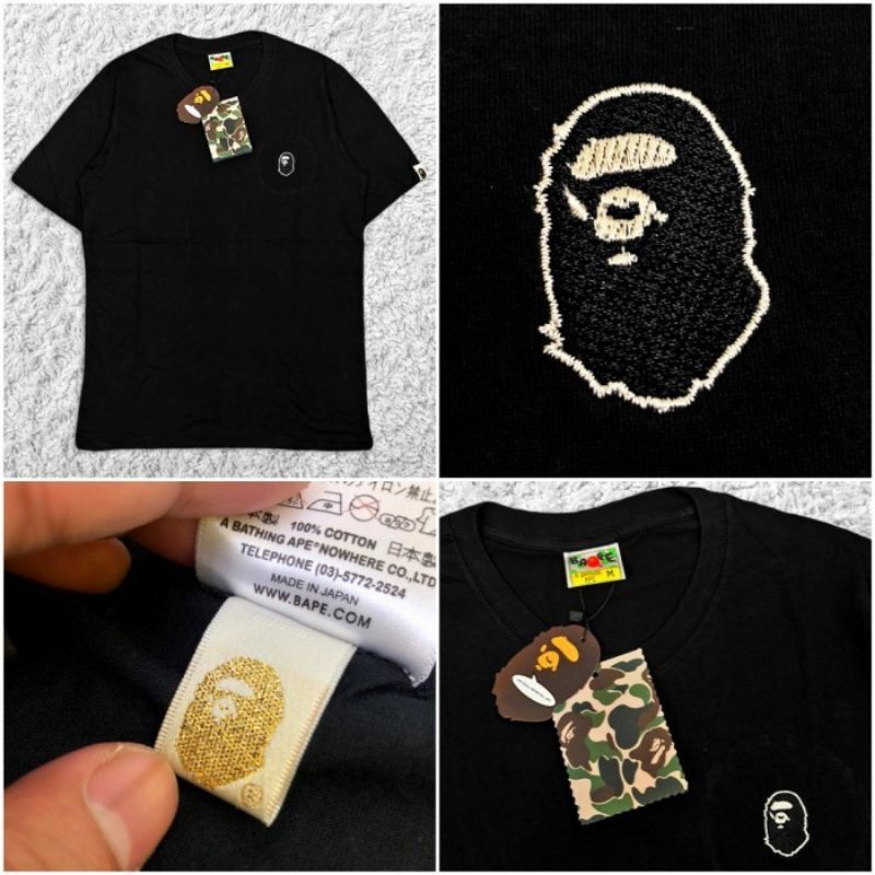 KAOS BAJU A BATHING APE BAPE SMALL EMB HEAD BORDIR T-SHIRT PRIA WANITA - M