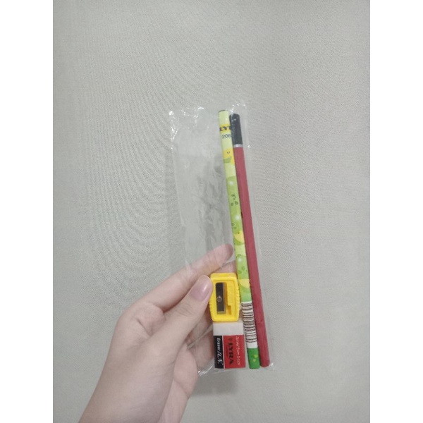 

paket alat tulis stationery bolpen, pensil, penghapus, rautan