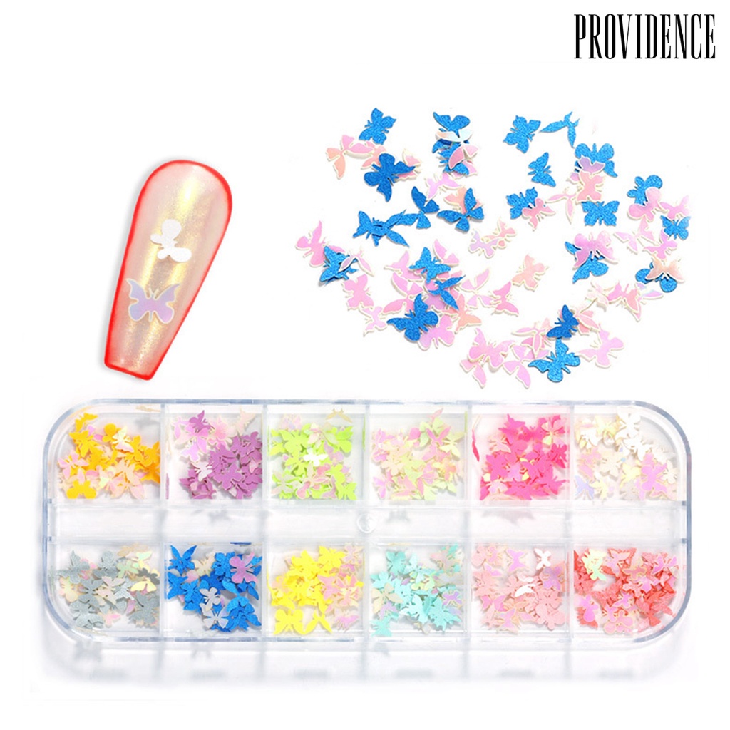 Providence 1 Box 12 Colors Christmas Manicure Art 3D Butterfly Glitter Foil Nail Sticker