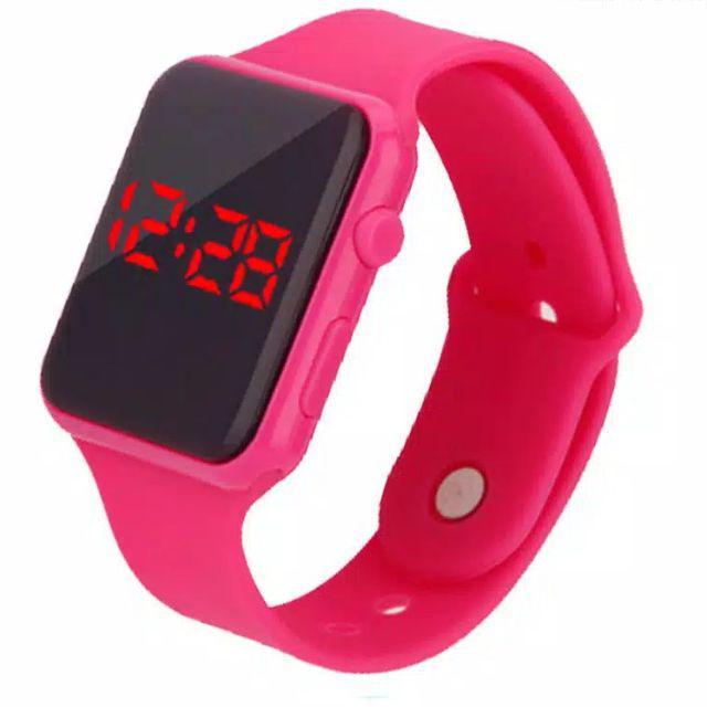 JAM LED MURAH JAM DIGITAL LED JAM SPORTY JAM COUPLE JAM PRIA WANITA JAM GELANG SILIKON BANJARMASIN-Pink fanta