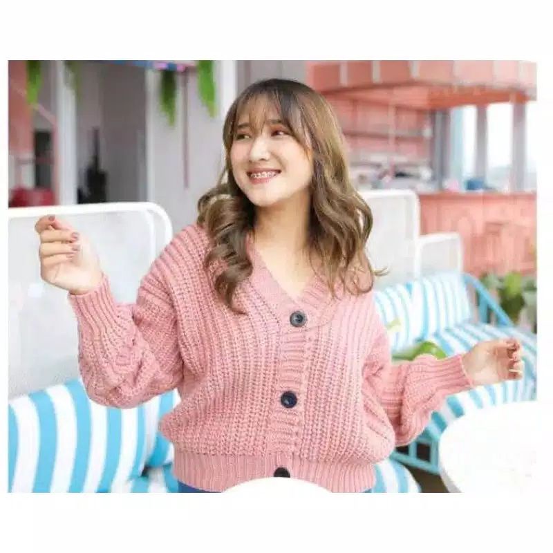 Cardigan Rajut Crop Oversize Premium Nacara Tebal-dasti ping